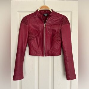 Y2K Bebe Red Leather Biker Motto Jacket